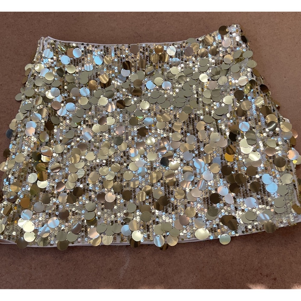 Cider Gold Sequin Mini Skirt Large Paillette Metallic Party Festival Size M